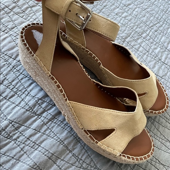 NWOT Franco Sarto Pellia Nude Platform Straw Suede Shoes Size 10 - Picture 6 of 11